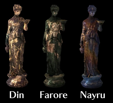 The goddesses statues, each now different and distinguishable from the other.