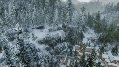 Looking from Morthal - a bit hard to see... because of all my large trees - but LOD is there.
