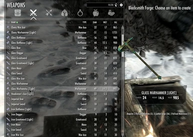 A screenshot showing some of the light weapons (UI changes not included).