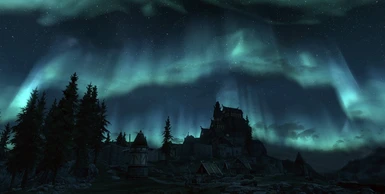 Northern Lights over a Perfect Whiterun