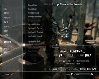 Craftable Light Mask of Clavicus Vile