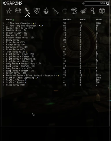 Weapons list
