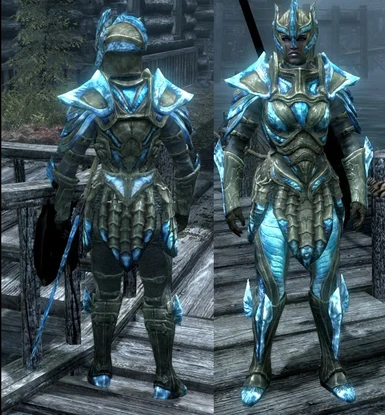 Vibrant Cyan and Gold Glass Armour and Weapons