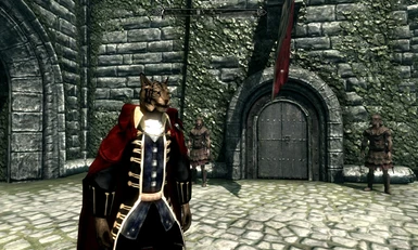 Alucard Clothes with red cape on Khajiit front view