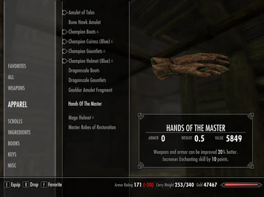 Hands of the master in inventory