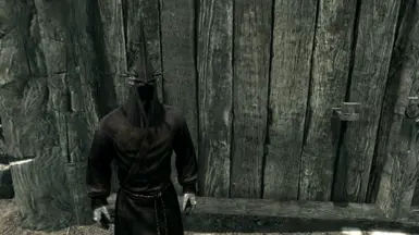 Witch King Helmet with Black Robes and Steel Plate Gauntlets at Helgen