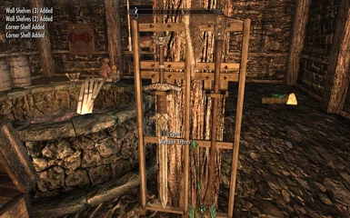Weapon rack in the basement pillar near the smithing station
