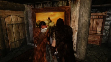 Admiring a painting in Cold Winters Inn