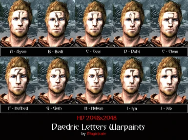Daedric Letters Warpaint Males HD - A to J