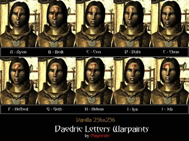 Daedric Letters Warpaint Females Vanilla Res - A to J