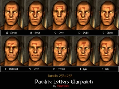 Daedric Letters Warpaint Males Vanilla Res - A to J