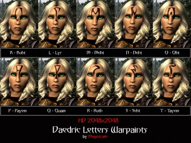 Daedric Letters Warpaint Females HD - K to T