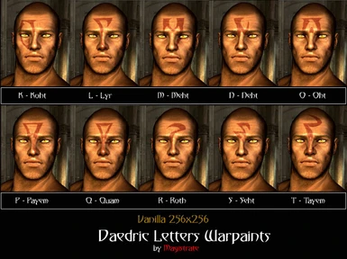 Daedric Letters Warpaint Males Vanilla Res - K to T