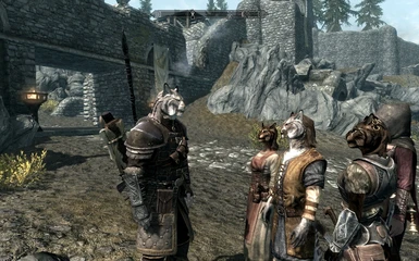 Size comparison shot with Skyrim Khajit on left and Khajit traders on right