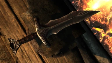 An enchanted broken sword sitting on an anvil. 