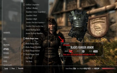 Blades Ranger Armor - LIGHTish stats and close to glass armor
