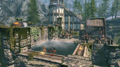 You would get a full view of both pools from the alchemy tower