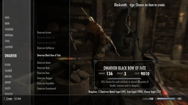 Improved and Craftable Dwarven Black Bow of Fate