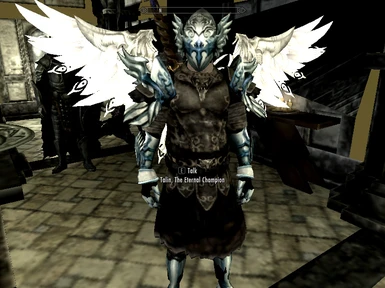 Talin wearing predetermined Blue Silver Knight Gauntlets and Helmet