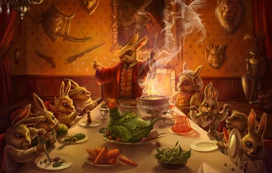rabit fantasy food table art by nimarra