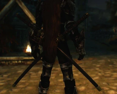skyrim special edition nexus swords on back two weapons