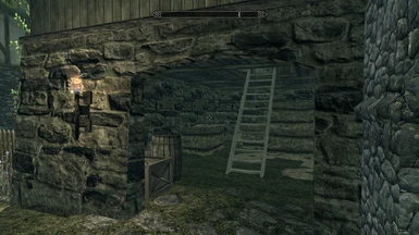 Store building now contains multiple baskets and barrels and crates on all three levels