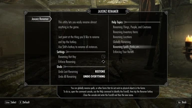 Renaming spells   In-game help for renaming spells perks etc