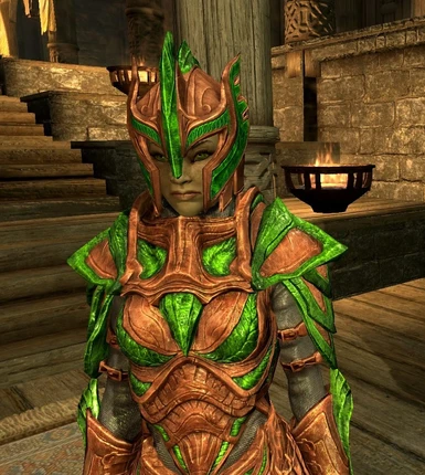 Copper and bright green glass armor and weapons