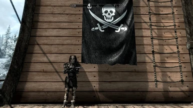 Predador ao lado da bandeira negra mod Pirates of Skyrim - Nothern Cardinal under the Black Flag