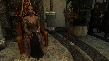 Pearl dress and brown tunic on Elisif and Falk