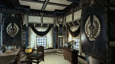 Banners v1.1 displayed on the walls inside the Thalmor  Headquarters in Solitude