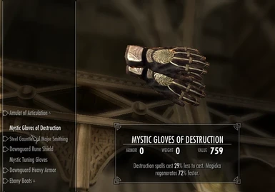 Mystic Tuning Gloves - fortify destruction and magicka regen enchantments applied