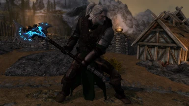 Shadowmourne wielding Geralt in Skyrim
