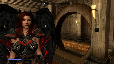 Meggan the Nord as a Vampire using Better Females by Bell Natural Edition and DVA  Equipable Horns and Animated Featherd Wings