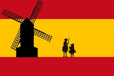 750px Bandera de Espa a con Don Quijote y el Molino de viento svg   1 