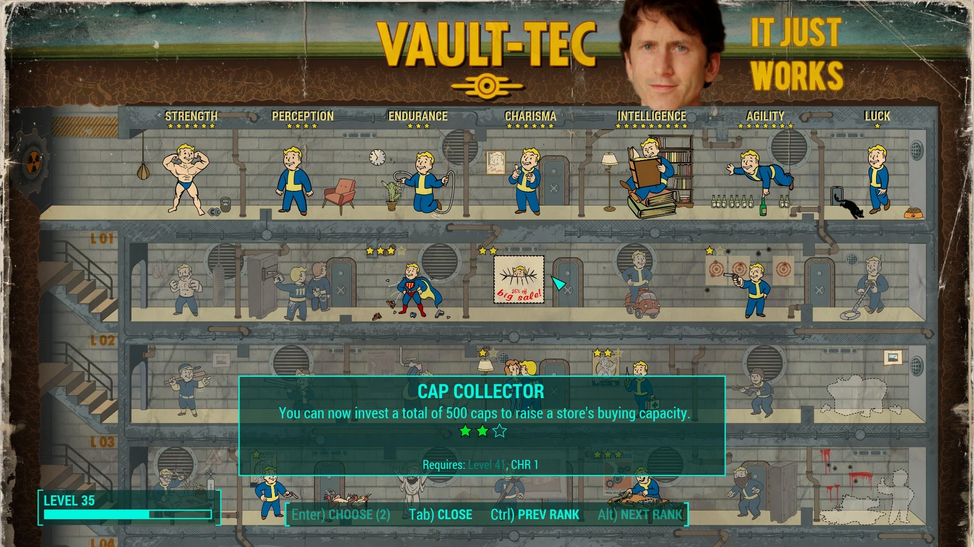 Fallout 4 Todd Howard Perk menu. Perks menu se RFAB.