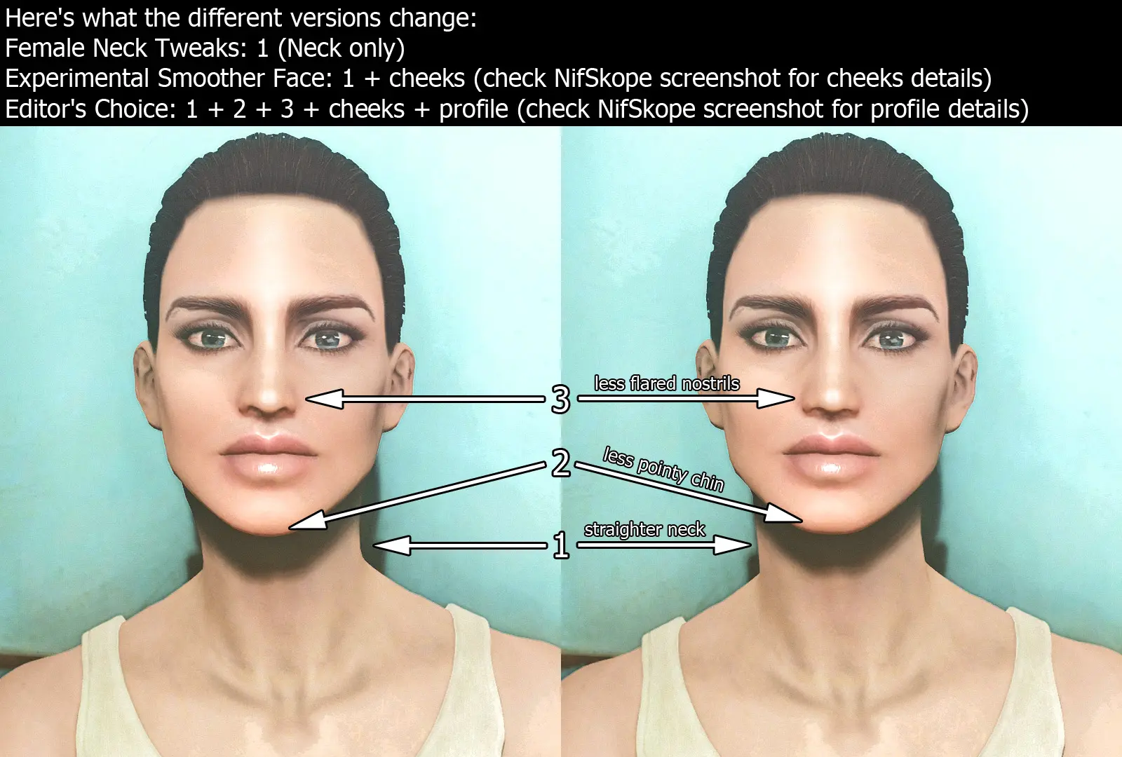 Version changes. Фоллаут 4 female Neck tweaks.