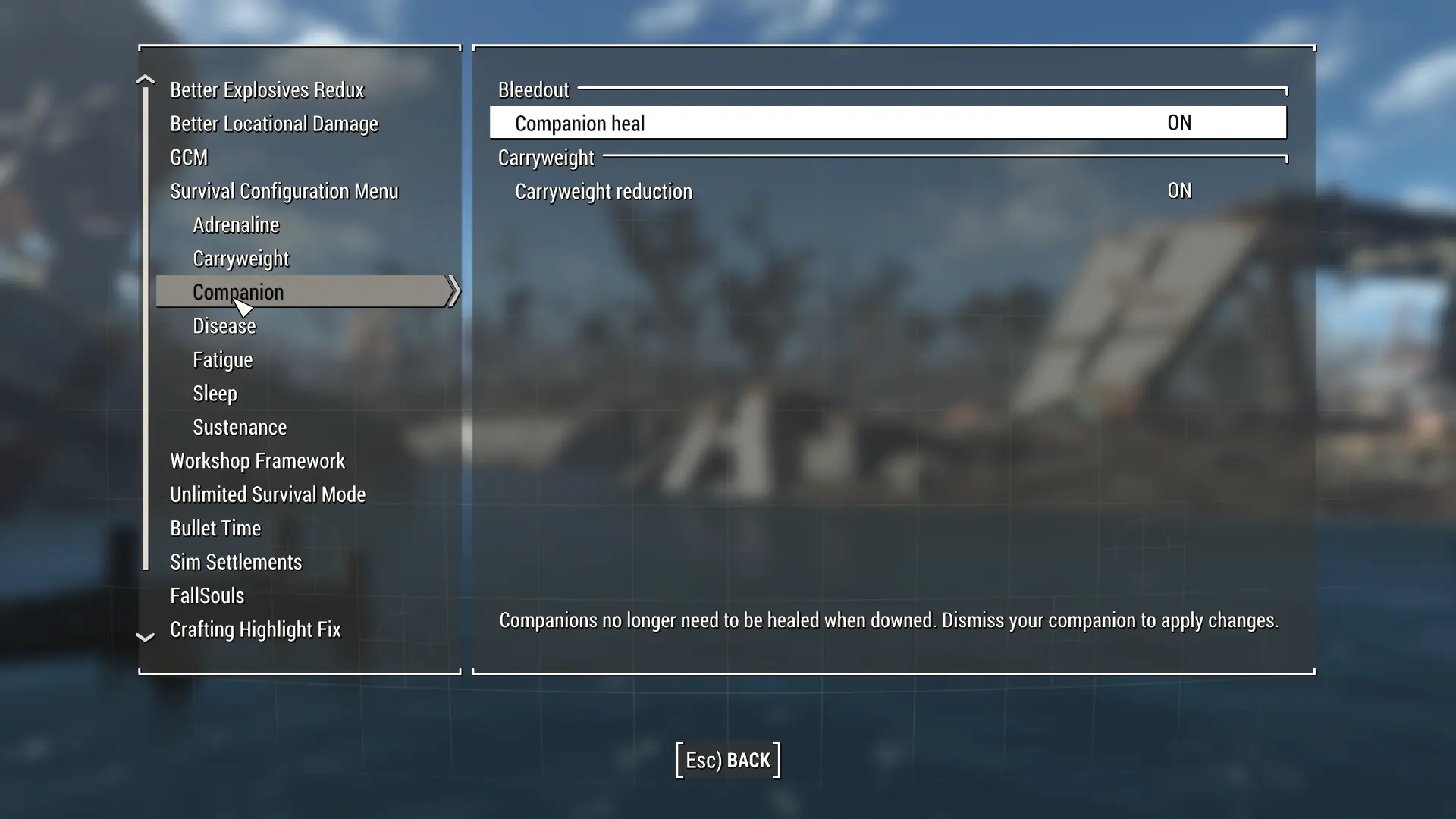 Survival configuration menu at fallout 4 nexus mods and community