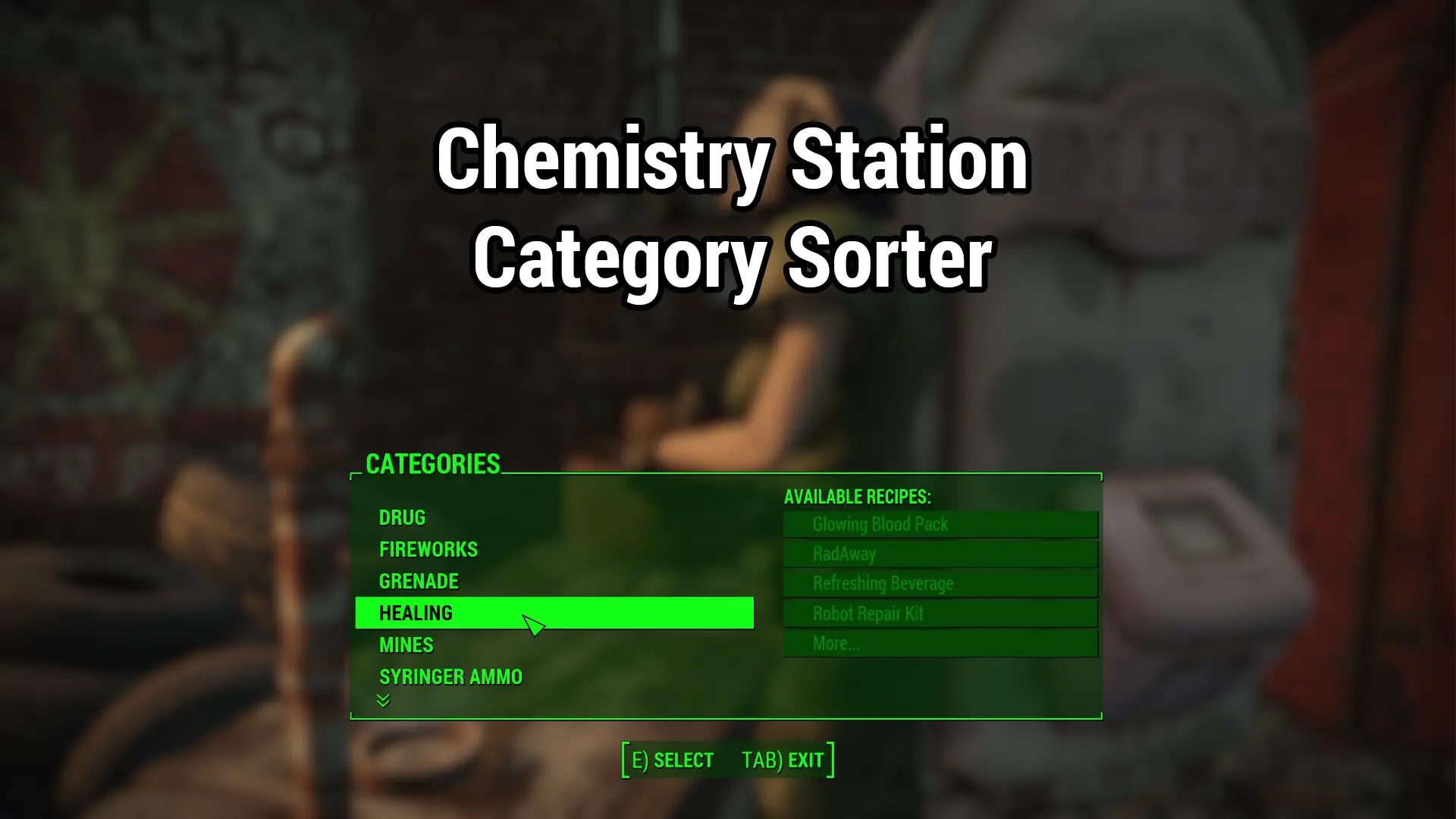 Chemistry Station Category Sorter (ChemSort) at Fallout 4 Nexus - Mods ...