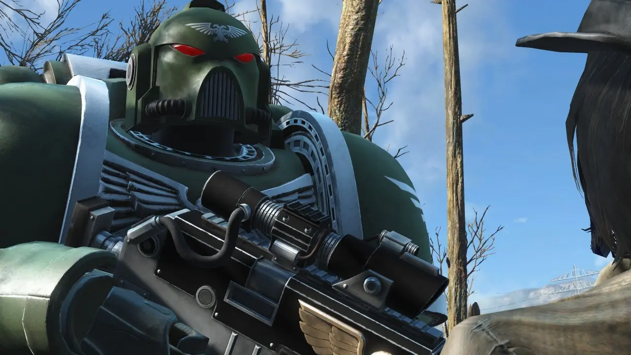 Фоллаут 4 мод на персонажа. Фоллаут 4 Болтер. Fallout 4 Marine Armor. Fallout 4 Space Marine Armor. Fallout 4 броня Космодесанта.