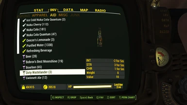 Pipboy2 Inventory3 Aid4 Drink Screen