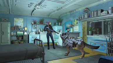 Sabrina's in Vault 81 with Dogmeat, her first companion.  Source: YouTube @ Xoren Games