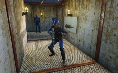A Vault-Tec guard reloading a Suppressed Morita Battle Carbine