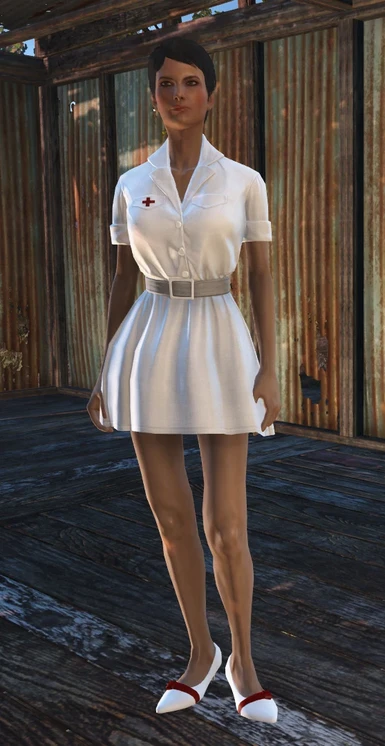 Short Laundered White Nurse Dress
