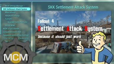 SKK Settlement Attack System - MCM Settings Menu