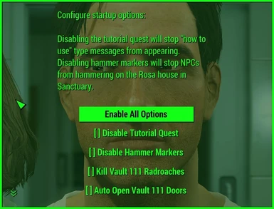 Options menu displayed before character creation