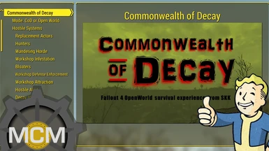 Commonwealth of Decay - MCM Settings Menu