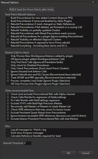 Advanced Options page of FO4Check_Previsbines