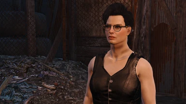 Laena: With the Poodleskirt hairstyle (Nuka-World DLC) wearing Tortoise Shell colored Rad-bans, Cait's outfit.