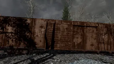 Orange boxcars are now duller and rusted